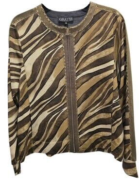 Grayse Kelly and Marie‎ Gray Sequin Embellished Animal Print Jacket Sz Medium